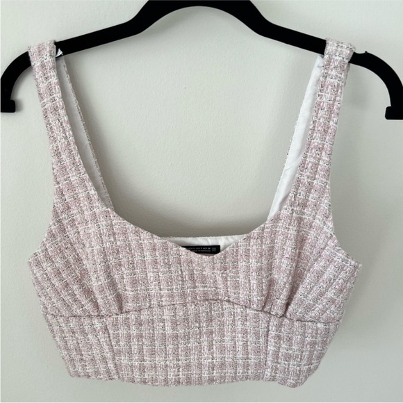 Zara light pink trendy tweed crop top NEW - Picture 4 of 7